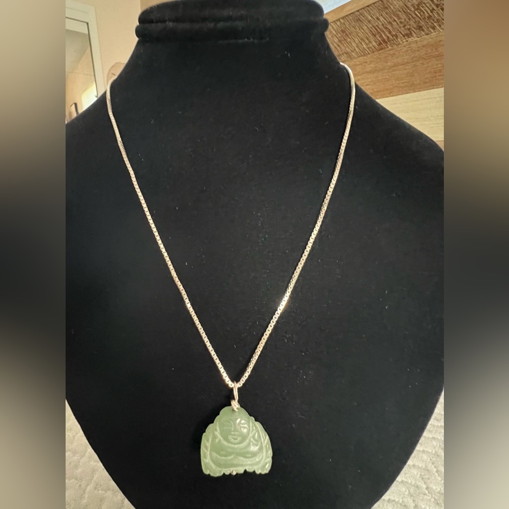 Italian Sterling Silver Jade Buddha Necklace
